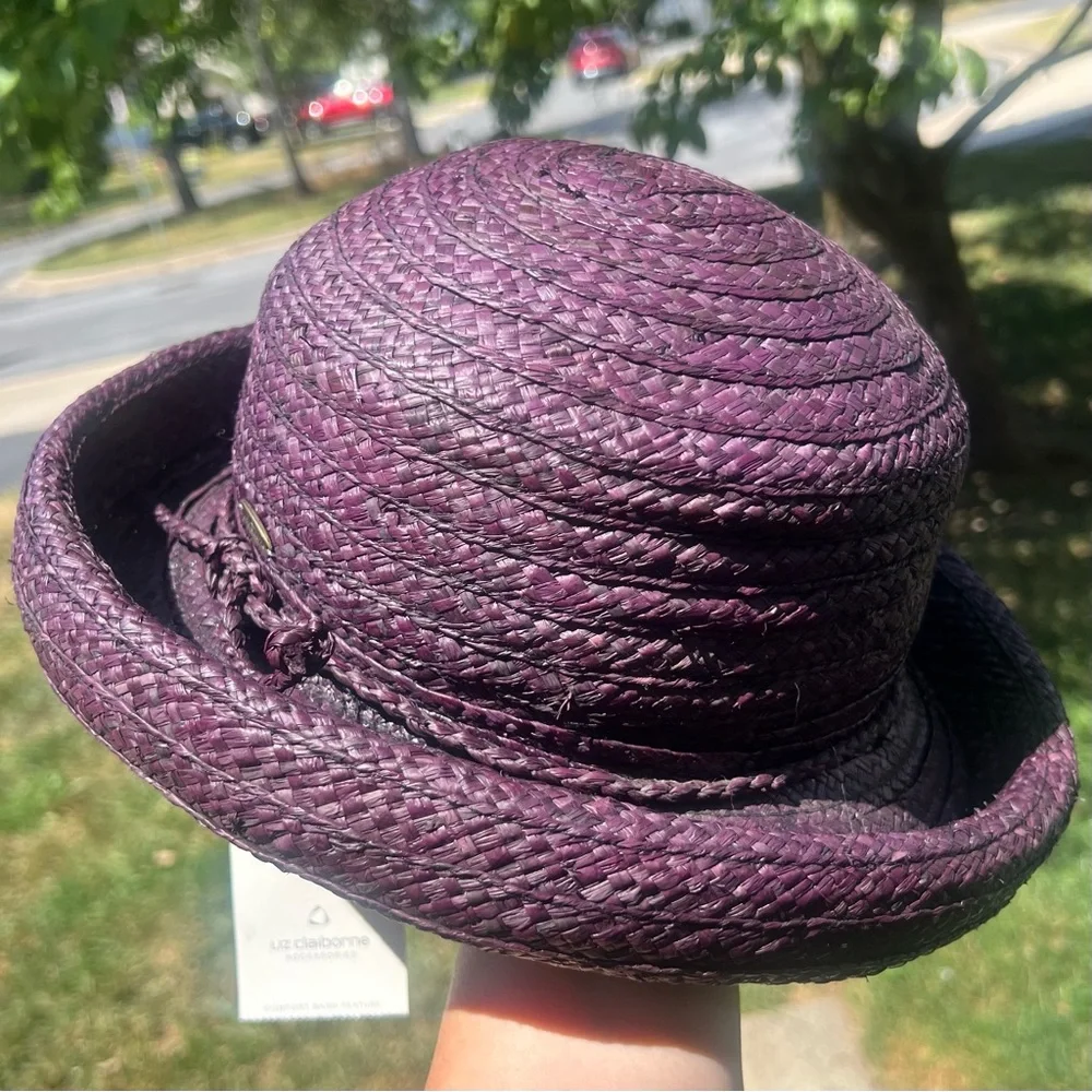 LIZ Claiborne Purple Straw Weaved Hat comfort Band Feature Made in China NWT - Picture 4 of 12